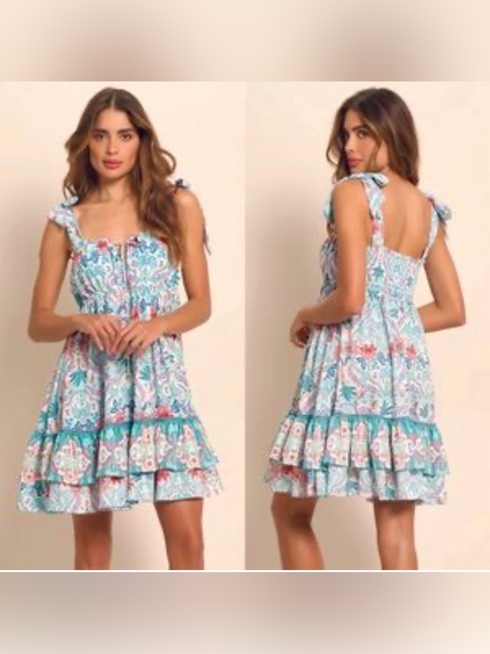 Cosita Linda Tie-Shoulder Sundress in Aqua & Coral
